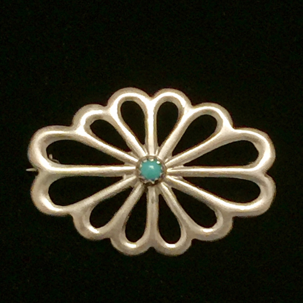 SOLD.  Sterling Silver and Turquoise Brooch Pin